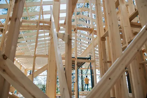 Timber frame of a house under construction